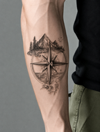Adventure Compass Mountain & Ocean Semi-Permanent Tattoo