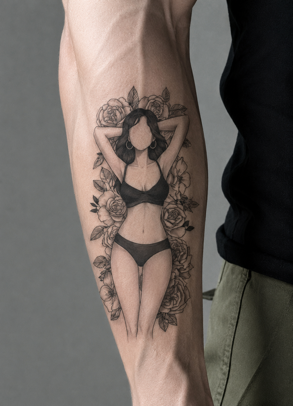 Floral Feminine Silhouette Semi-Permanent Tattoo
