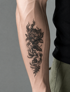 Flaming Lotus & Waves Semi-Permanent Tattoo