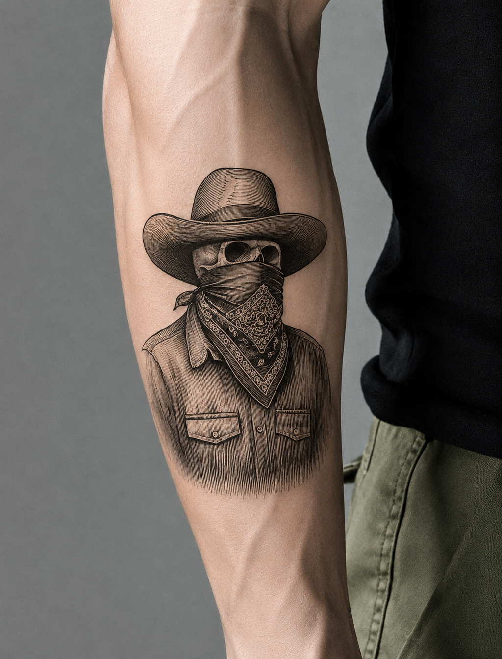 Wild West Outlaw Skull Semi-Permanent Tattoo