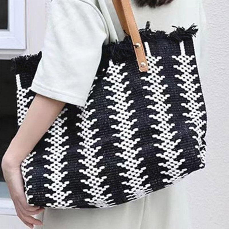 Dashingsoul Beach Vacation Western Fashion Large Capacity Shoulder Stripe Tote Straw Bag