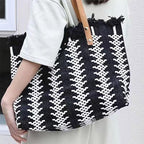 Dashingsoul Beach Vacation Western Fashion Large Capacity Shoulder Stripe Tote Straw Bag