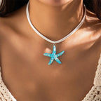 Dashingsoul Bohemian Rainbow Color Resin Pendant Starfish Multi-layered Necklace