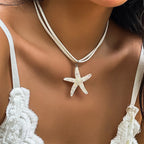 Dashingsoul Bohemian Rainbow Color Resin Pendant Starfish Multi-layered Necklace