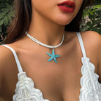 Dashingsoul Bohemian Rainbow Color Resin Pendant Starfish Multi-layered Necklace