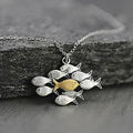 Dashingsoul School Of Fish With One Golden Enameled Fish Swimming Upstream Necklace