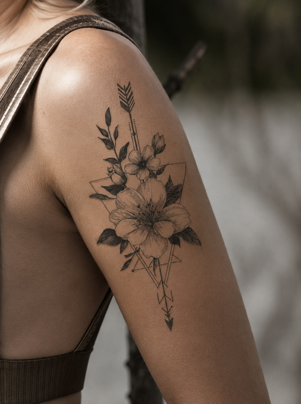 Floral Arrow Geometric Semi-Permanent Tattoo