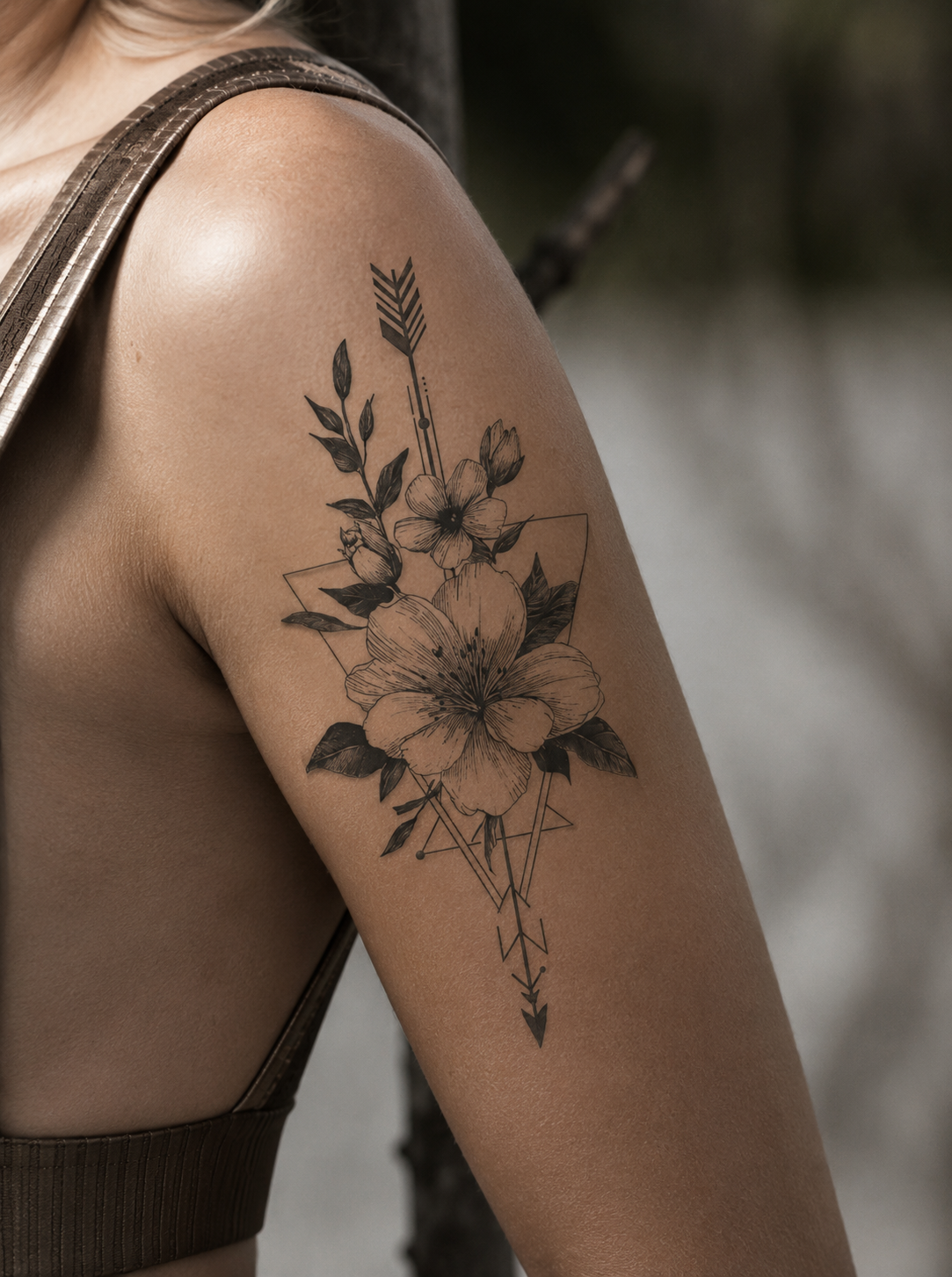 Floral Arrow Geometric Semi-Permanent Tattoo