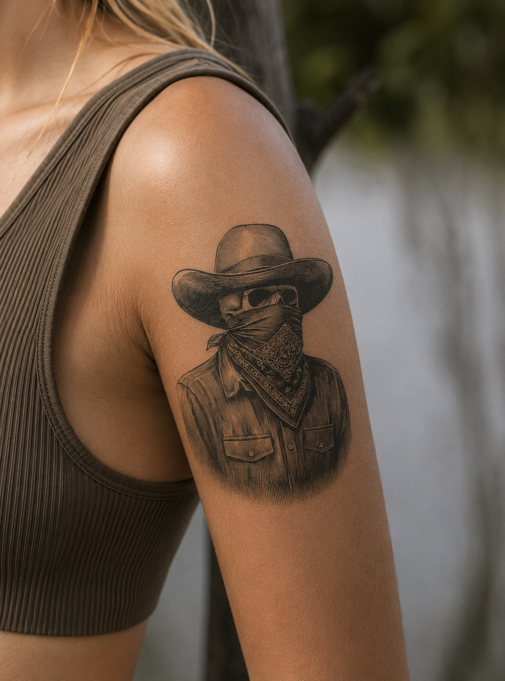 Wild West Outlaw Skull Semi-Permanent Tattoo
