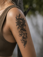 Flaming Lotus & Waves Semi-Permanent Tattoo