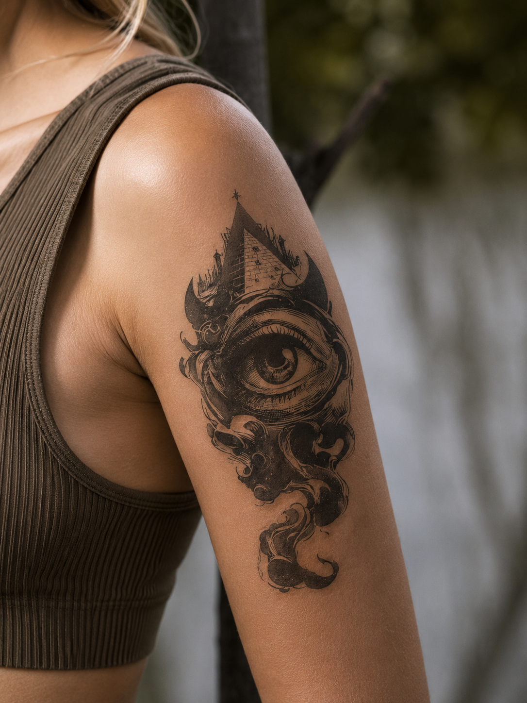 All-Seeing Eye Cosmic Pyramid Semi-Permanent Tattoo