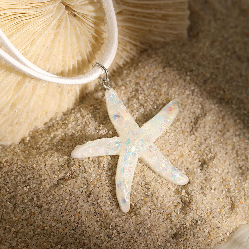 Dashingsoul Bohemian Rainbow Color Resin Pendant Starfish Multi-layered Necklace