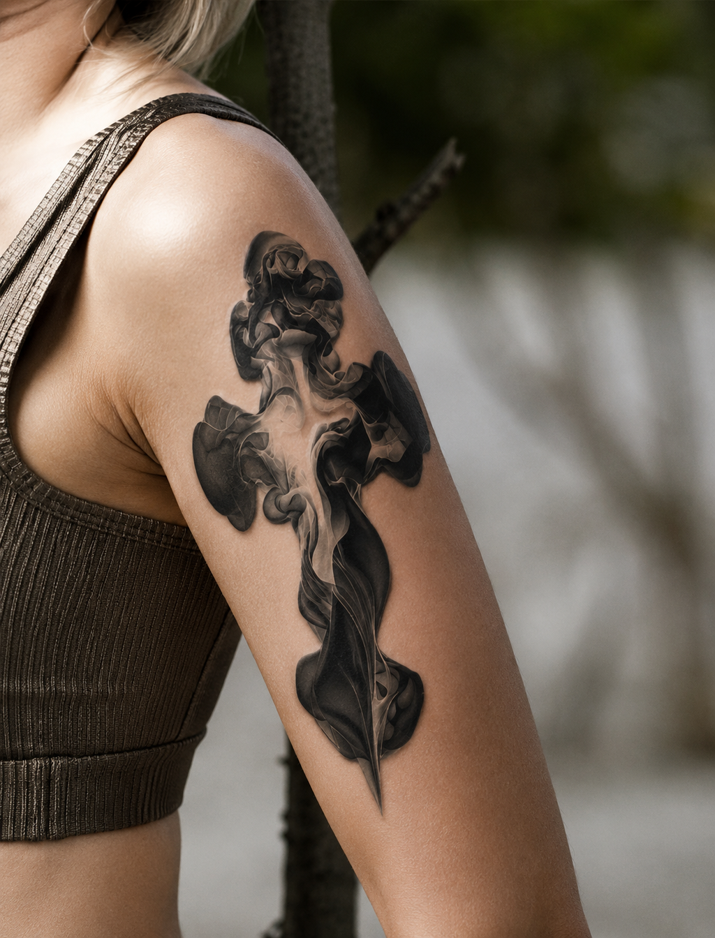 Ethereal Smoke Cross Semi-Permanent Tattoo