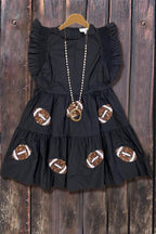 Solid Ruffle Sleeve Sequin Patch Mini Dress