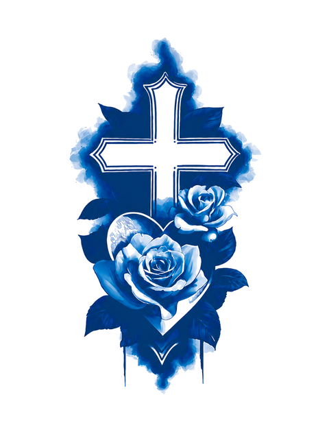 Faith & Roses Cross Semi-Permanent Tattoo