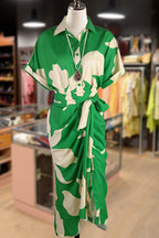 Casual Print Collared Belted Shirt Dress