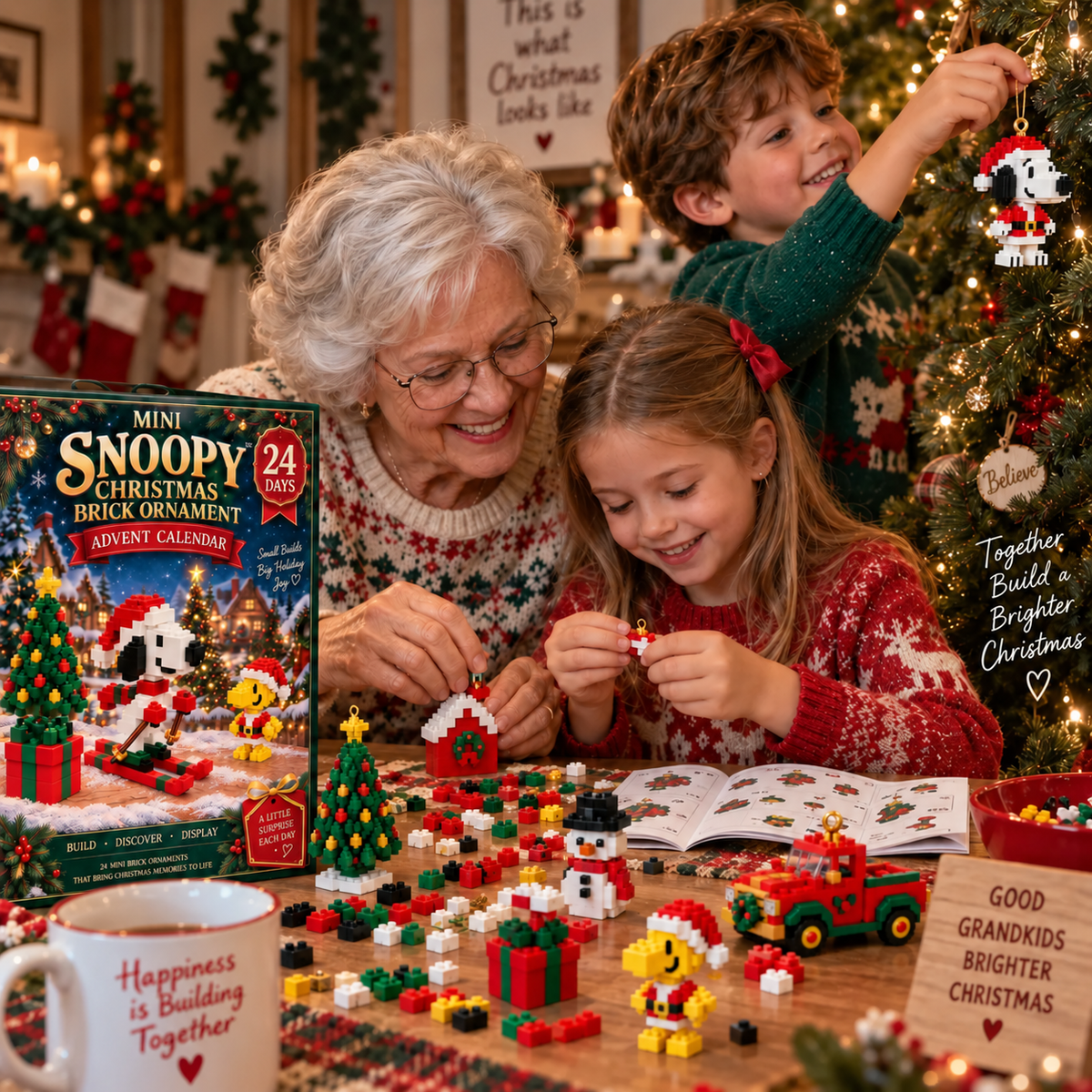 🎄 Christmas Memories – Snoopy 24-Day Mini Brick Ornament Advent Calendar