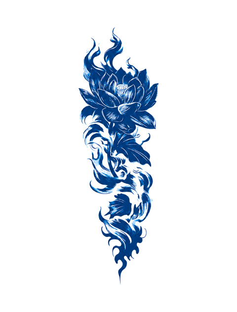 Flaming Lotus & Waves Semi-Permanent Tattoo